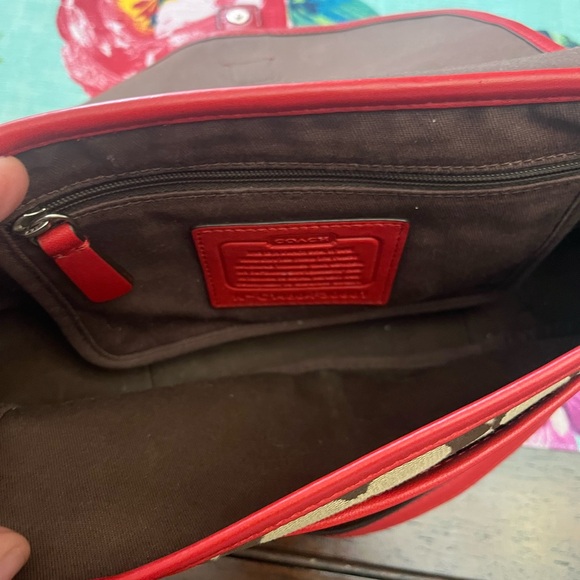 Coach Red and Brown Crossbody Bag with Signature Pattern - Picture 5 of 9